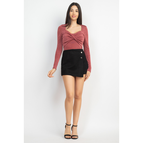 Twisted Velvety Long Sleeve Crop Top - Picture 2 of 8